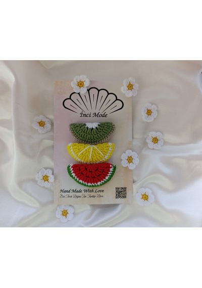 Kız Çocuk Kivi Limon Karpuz Meyveli 3'lü Toka Seti Hand Made Renk Çok Renkli