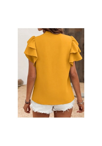 Butik İstanbul Kadın Kısa Kollu V Hakim Yaka Kolları Fırfırlı Dubai Bluz Sarı Butik İstanbul Kadın Kısa Kollu V Hakim Yaka Kolları Fırfırlı Dubai Bluz Sarı