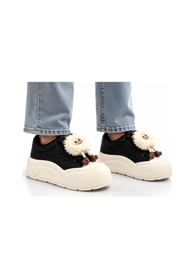 Look Life Miu Miu Çıkartılabilir Tüylü Figür Detaylı Kalın Taban Kadın Sneaker Siyah