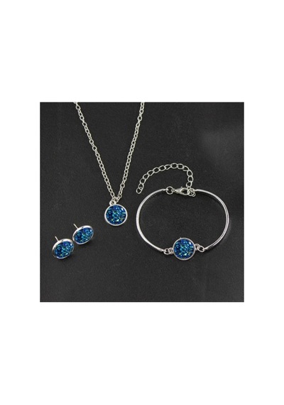 Lunarie Mavi Druzy Taşlı 4'lü Vintage Takı Seti