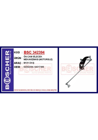 Ön - 434 - Cam Silecek Meizması Motorsuz - Muratech - M131 Dkş