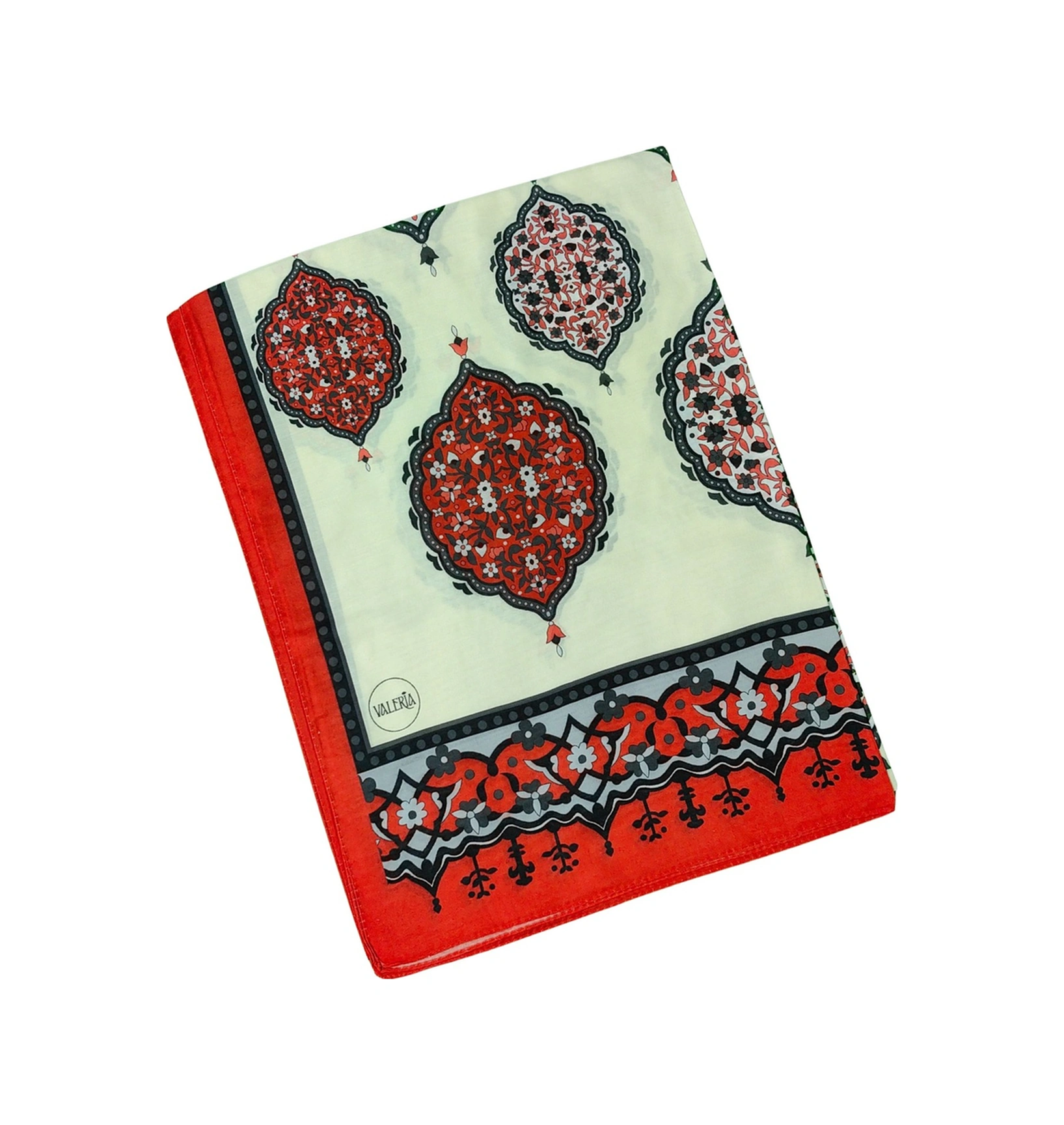 Mim Eşarp Işıl İpek Soft Pamuklu Etnik Desenli Şal 75x190 Cm Kırmızı