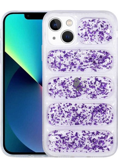 Apple Uyumlu iPhone 13 Kılıf Kamera Korumalı Simli Airbag'li Zore Dalga Kapak Mor