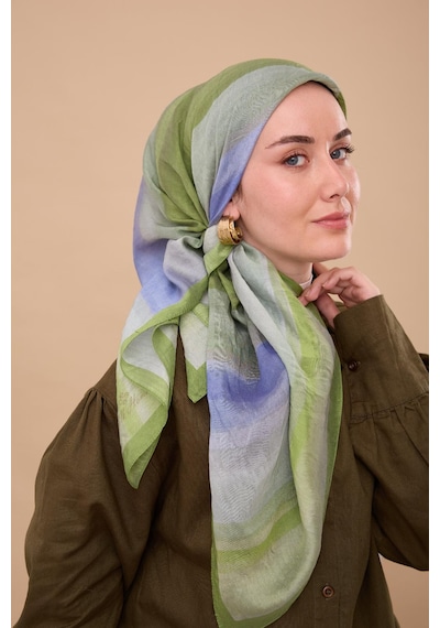 Silk Home Olinda İpek Eşarp 47005-19 Yeşil, Çelik Mavi, Lila, Çimen Yeşili