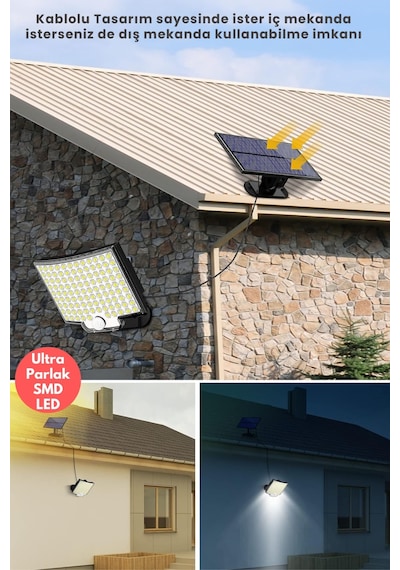 Trendpoint Solar Güneş Enerjili 110 Ledli Kumandalı Hareket Sensörlü 3 Modlu Bahçe Aydınlatma Lamba