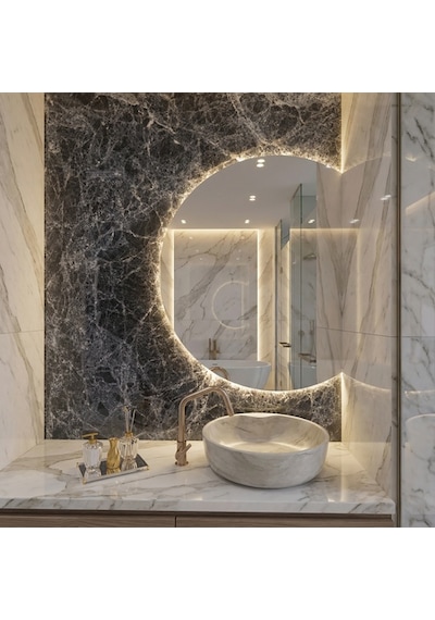70x89 Cm Yuvarlak Led Banyo Aynası Dokunmatik, Dim Edilebilir, 3000k Günışığı Sarı