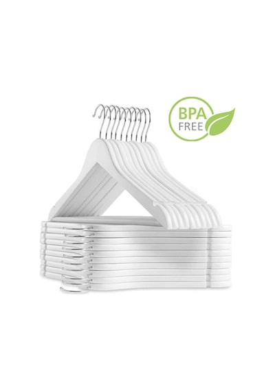12 Adet Beyaz Askı Ahşap Görünümlü Elbise Askısı Bpa Free Plastik Gri Diğer