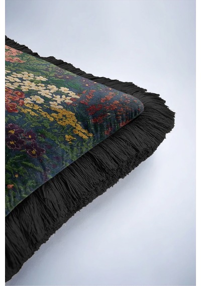 Çiçek Bahçesi Desenli Saçaklı Yastık Kılıfı - Floral Lacivert Yeşil Siyah Püsküllü Kırlent Kılıfı Buzlu Atlas Saten Çiçek Bahçesi Desenli Saçaklı Yastık Kılıfı - Floral Lacivert Yeşil Siyah Püsküllü Kırlent Kılıfı Buzlu Atlas Saten