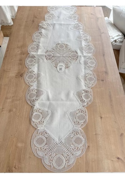Salon Takımı Çeyizlik Runner Set 5 Parça Keten Ranır Masa Sehpa Konsol Örtüsü Defne Diğer