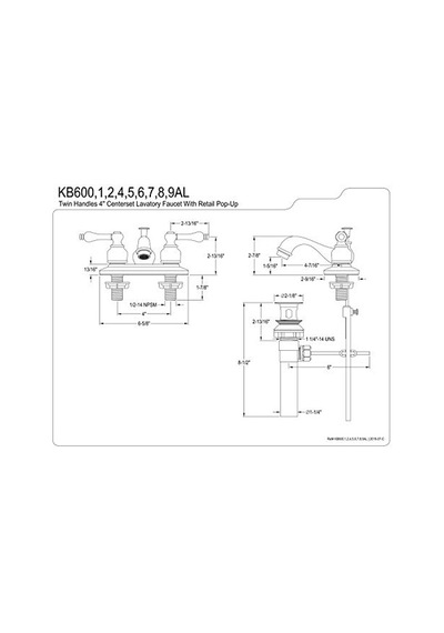 Kb609al Restorasyon 4 İnç Centerset Lavabo Bataryası, Fırçalanmış Nikel Ve Parlak Pirinç Genel