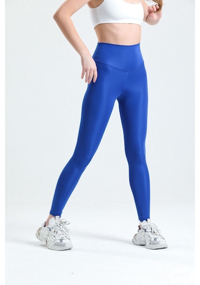 Thiff Gymwear Caramel Yüksek Bel Toparlayıcı Dalgıç Kumaş Spor Günlük Tayt Saks Mavi
