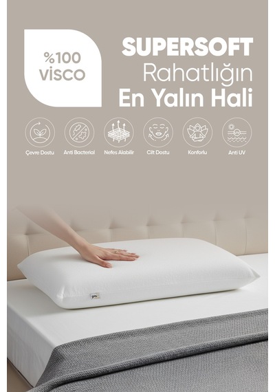 Büyük Boy Visco Yastık - Ortopedik Yastık - Süper Soft Uzun Visco Yastık - Hava Alabilir Kumaş Beyaz