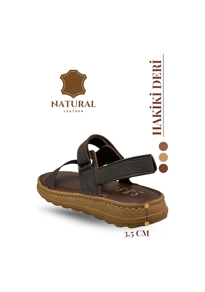 Sermoda Hakiki Deri Erkek Sandalet - Yumuşak Kalın Tabanlı Hakiki Deri Erkek Sandalet K Şır Kahve