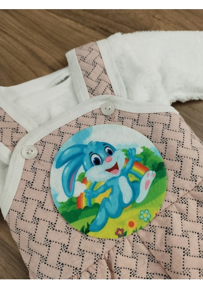 Egişbaby Kız - Erkek Bebek Tavşan Baskılı Salopet Takım Çok Renkli