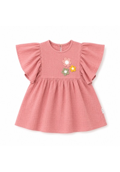 Tucankids Kız Çocuk Pembe Müslin Elbise Fırfır Kollu
