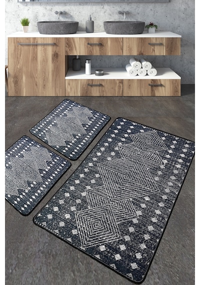 Geesle Banyo Halısı Djt 3 Lü Set Banyo Halısı Paspas Yıkanabilir Kaymaz Çok Renkli