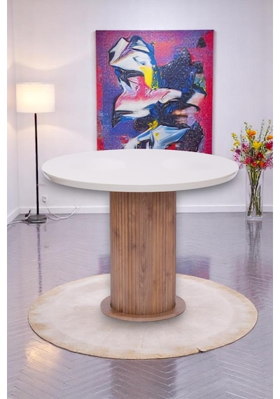 Bohem Yuvarlak Lak Panel Mutfak Masası 100cm Krem