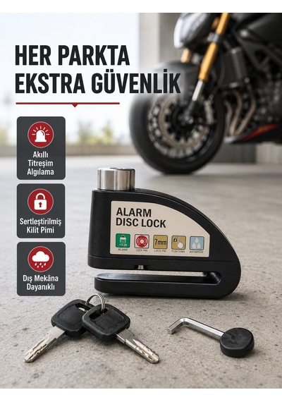 Titreşim Sensörlü Alarmlı Motosiklet Disk Kilidi 14mm Çelik Çift Kilitleme - Bayi Depom Diğer