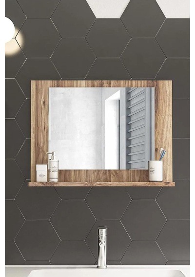 Tr 60x45 Ceviz Raflı Banyo Aynası Dresuar Yatak Odası Boy Aynası,ceviz Genel