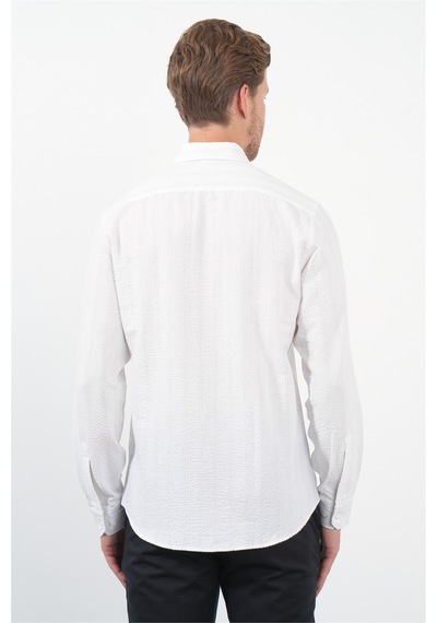 İmza Beyaz-kahverengi Yumuşak Yaka Uzun Kol Slim Fit Pamuklu Gömlek 1004260260 Beyaz - Kahverengi