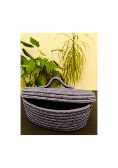 Hasır Jüt Sepet Oval Kapaklı Organizer Düzenleyici 30x20x10 Cm İndigo İndigo