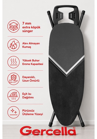 Hediyeli Symbol Ütü Masası Kılıfı Bezi Örtüsü Antrasit-gri