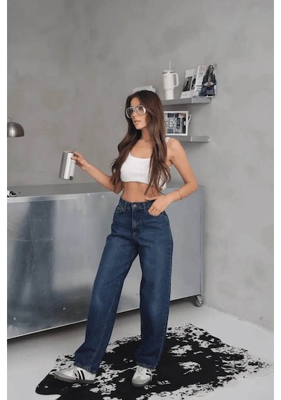 Ozer&Hermin Arkadan Tokalı Jeans Pantolon - 42 / Mavi Mavi