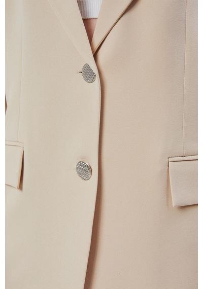 Kadın Oversize Düz Kesim Astarlı Dokuma Blazer Ceket Vizon