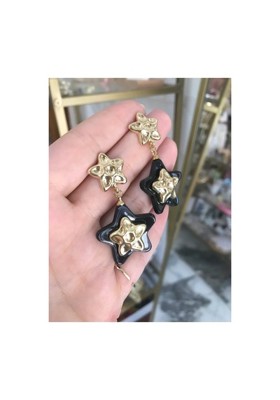 Siyah Yıldız Model Küpe Altın