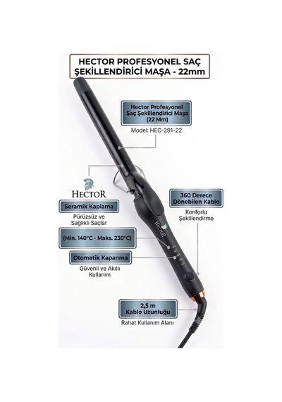 Hector Profesyonel Saç Şekillendirici Maşa 22 Mm
