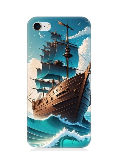 Apple Uyumlu iPhone 8 Yelkenli Calyon Gemi Desenli Silikon Kılıf