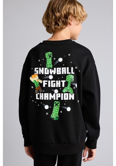 Defacto Yılbaşı Temalı Minecraft Baskılı Bisiklet Yaka Sweatshirt Erkek Çocuk I5170a826wnbk81 Siyah-bk81