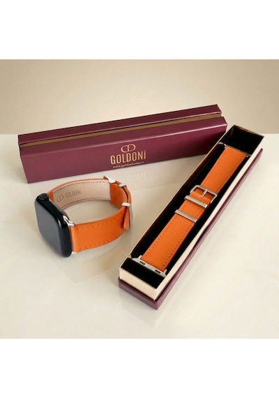 Goldoni Apple Watch Uyumlu İnce Gerçek Deri Kordonu Metal Köprülü