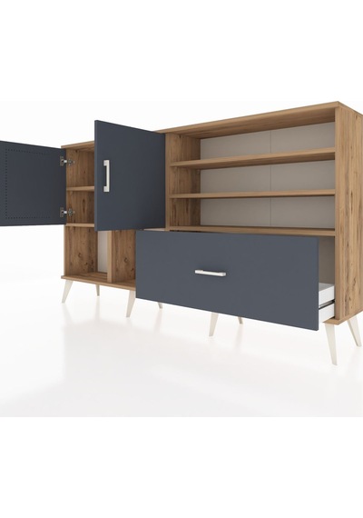 Arges Konsol 7 Raflı Tek Çekmeceli 2 Kapaklı 176x30x99 Çam-antrasit Antrasıt - Atlas Çam Arges Konsol 7 Raflı Tek Çekmeceli 2 Kapaklı 176x30x99 Çam-antrasit Antrasıt - Atlas Çam
