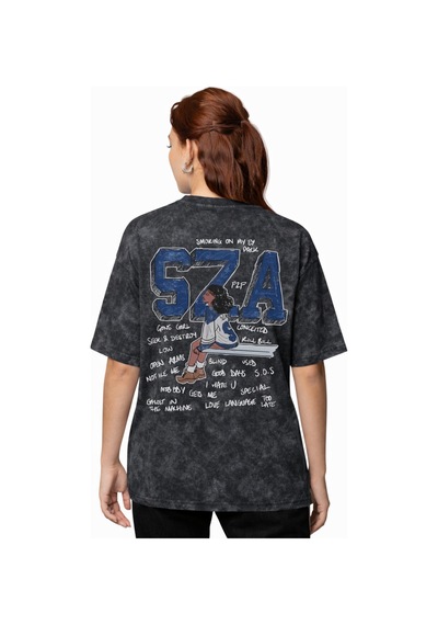 Sevbano Sza Rapper Şarkıcı Sırt Baskılı Unisex Oversize Vintage Yıkamalı Siyah