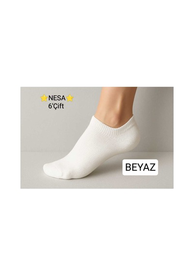 Nesa 6 Çift Pamuklu Kısa Kadın Patik Çorap Beyaz Beyaz