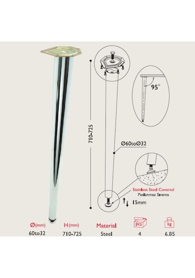 Gürçayhırdavat Masa Ayağı 11.260 - 60-32Mm Konik Açılı (4 Adet)