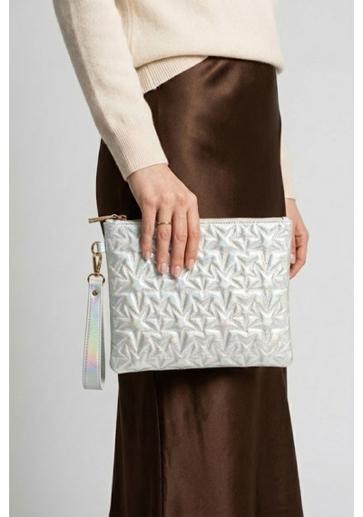 Gl-003 Yıldız Dikişli Kadın El Çantası Clutch Çanta Omuz Çantası Çapraz Çanta Pörtföy Çanta Beyaz
