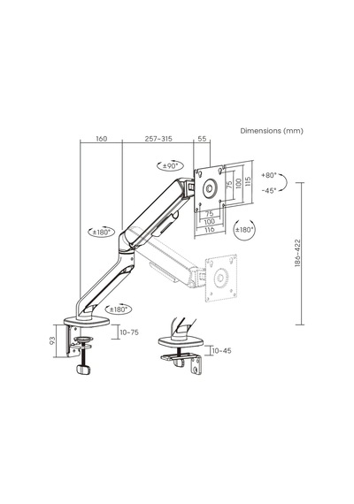 17-34 Lynx Series Gaz Pistonlu Tekli Monitör Kolu, 10 Kg, Vesa 75x75 Ve 100x100 Mm, Yükseklik Ve Açı Ayarlı, Masa K