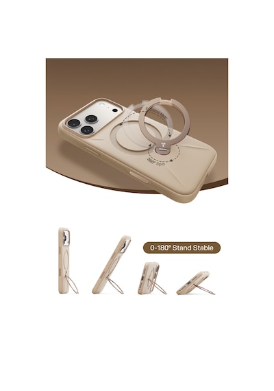 Torras Apple iPhone 17 Pro / 18 Pro Uyumlu O Stand Spin Silicone Serisi Magsafe Kılıf Krem