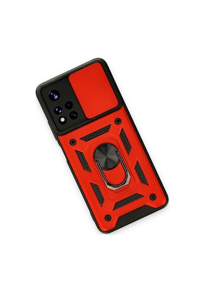 Note 11t Kılıf Pars Lens Yüzüklü Silikon - Kırmızı