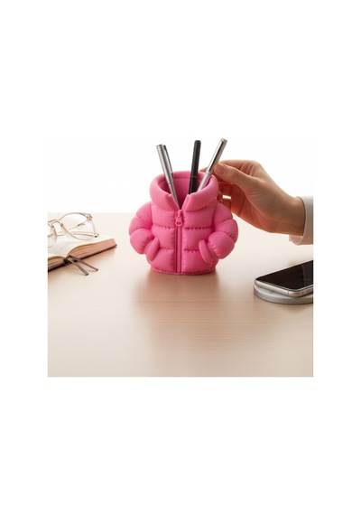 Şişme Mont Figürlü Kalemlik Pembe