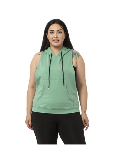 Disentis Büyük Beden Kanguru Cepli Kapüşonlu Geniş Kol Oyuntulu Mint Yeşili T-shirt-mint Mint
