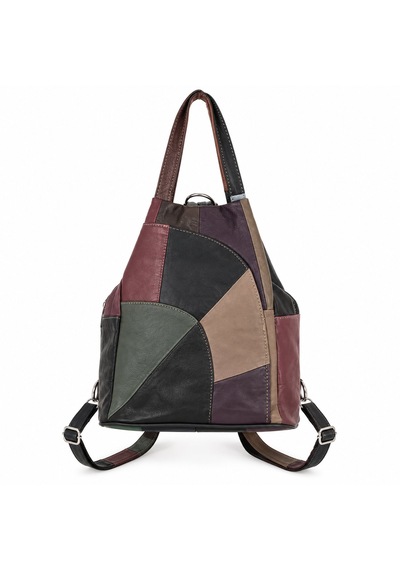 Lale Model Hakiki Deri Kadın Sırt & Kol Çantası Patchwork Tasarım Karışık/Çok Renkli