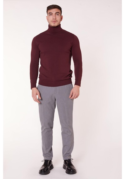 Braccas Erkek Beli Yarım Lastikli Slim Fit Chino Crop Pantolon Koyu Gri Koyu Gri