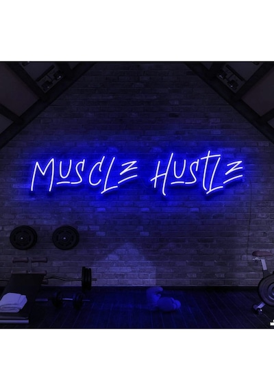Muscle Hustle Yazılı Neon Tabela Mavi
