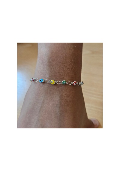 925 Ayar Gümüş Nazar Boncuklu Bileklik Ayarlanabilir 16+2 Cm Açık Mavi / Lacivert / Multi Çok Renkli