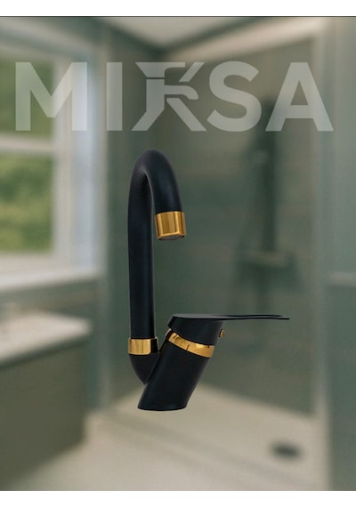 Lüx Siyah-gold Baston Borulu Banyo Lavabo Bataryası, Musluğu, Çift Su Girişli