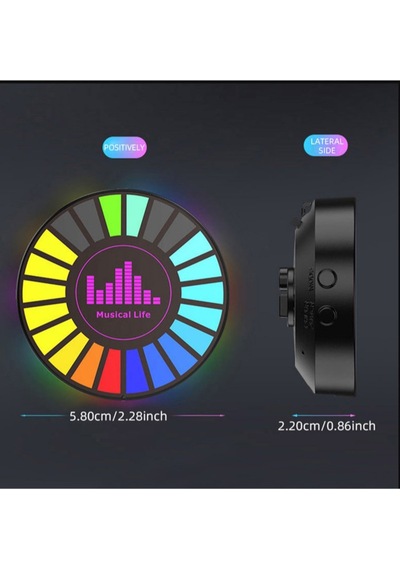 Rgb Sese Müziğe Duyarlı Araç İçi Kokulu Ritim Animasyonlu 22 Ledli Usb Şarjlı Led Yuvarlak Ekolayzer Çok Renkli