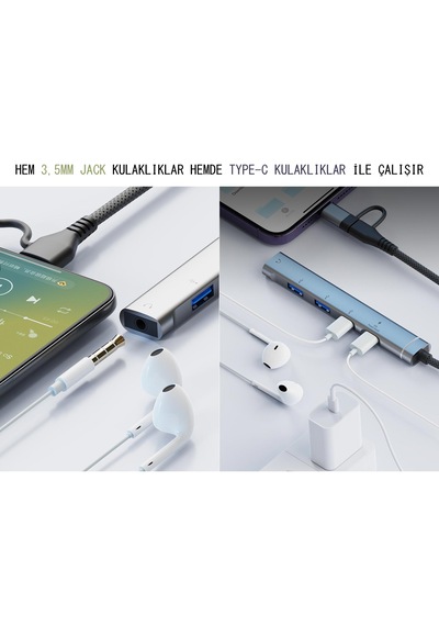 Cr28 5in1 Type-c Apple Uyumlu iPhone 15 Ve Üstü & Usb-a Hub İ-os Pd Çoklayıcı Adaptör 3,5mm Kulaklık Çıkışlı Alüminyum Kasa 01